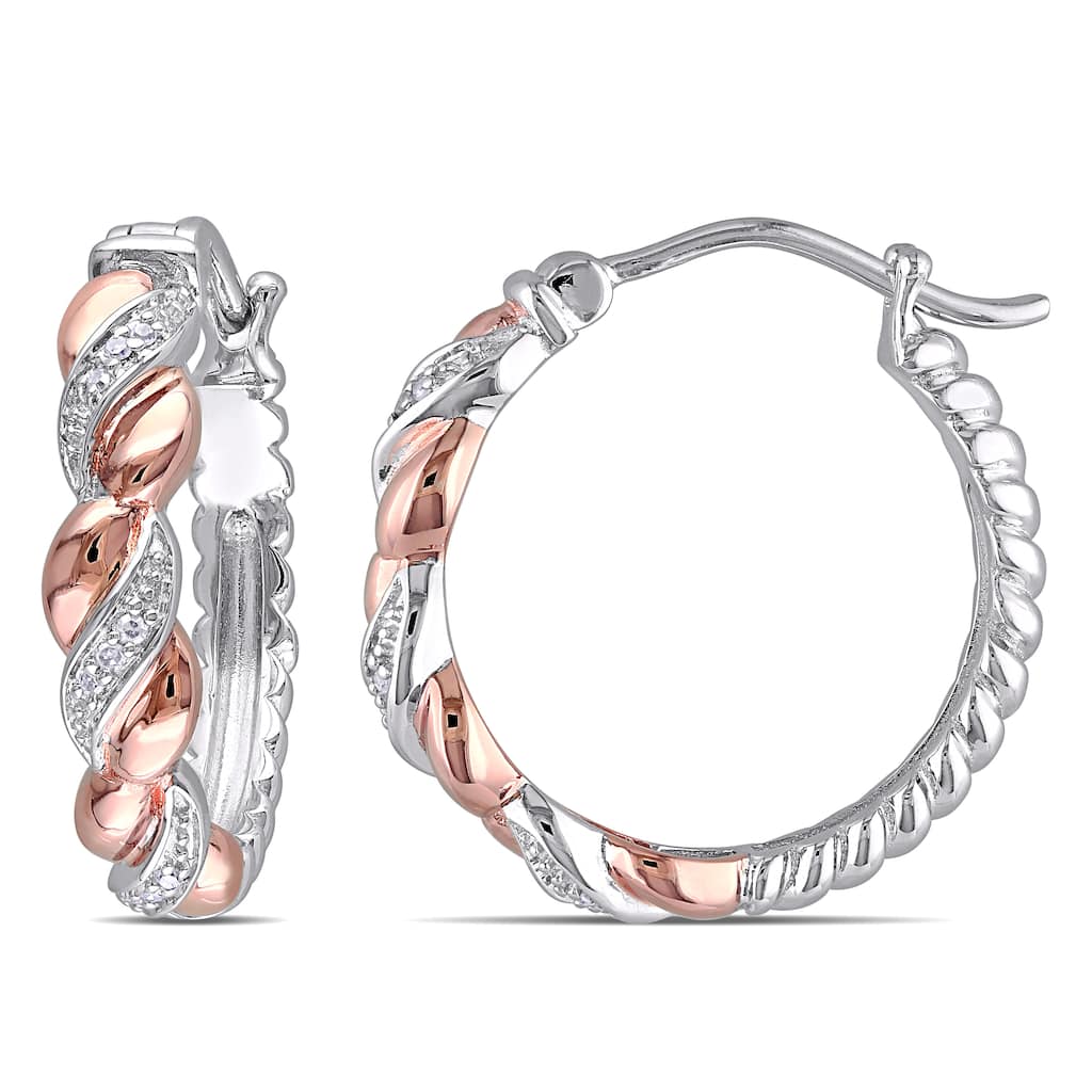 Miadora Two-tone Silver Diamond Accent Hoop Earrings