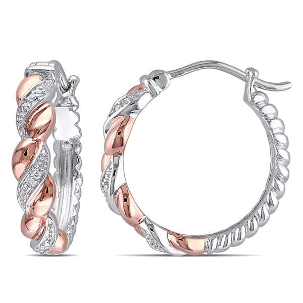 Haylee Jewels Two tone Silver Diamond Accent Hoop Earrings  