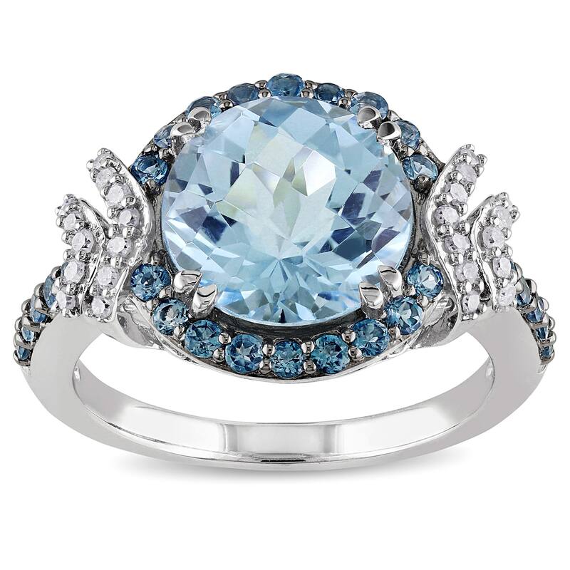 Miadora Silver Blue Topaz and 1/8ct TDW Diamond Ring (H-I, I2-I3) - 9