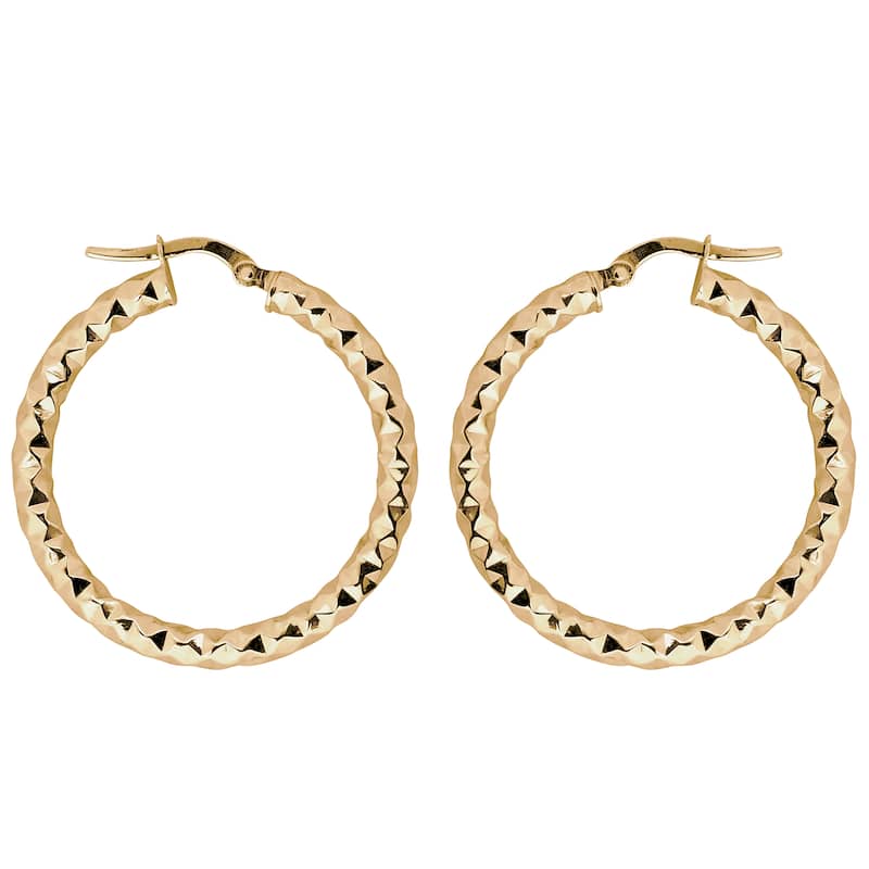 Fremada 10k Gold 3x25-mm Diamond-cut Round Hoop Earrings - Yellow - Yellow