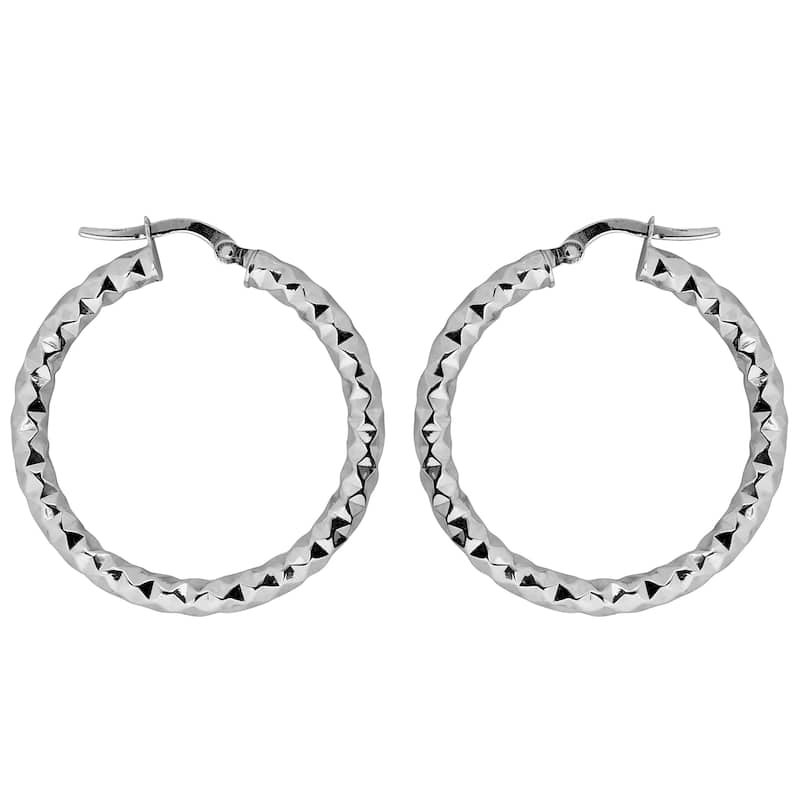 Fremada 10k Gold 3x25-mm Diamond-cut Round Hoop Earrings