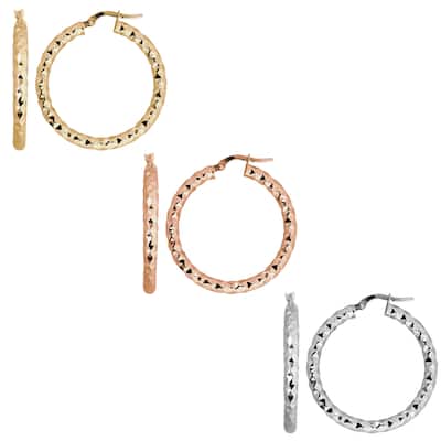 Fremada 10k Gold 3x25-mm Diamond-cut Round Hoop Earrings