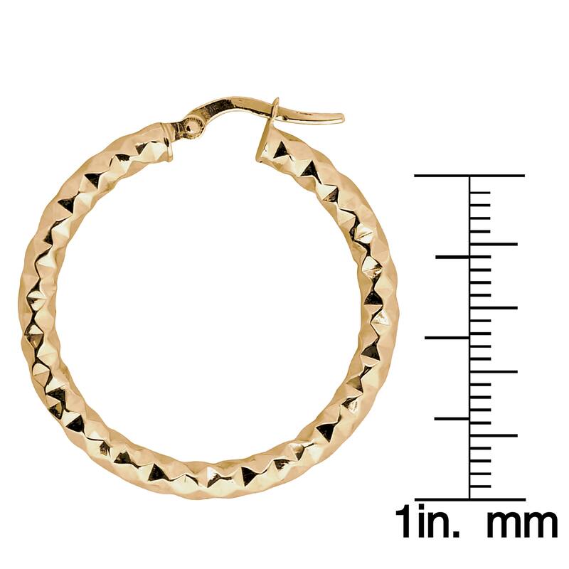 Fremada 10k Gold 3x25-mm Diamond-cut Round Hoop Earrings