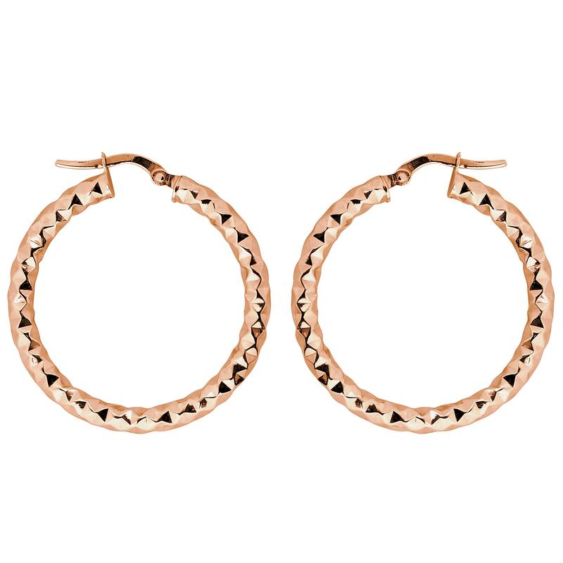 Fremada 10k Gold 3x25-mm Diamond-cut Round Hoop Earrings - Rose - Rose