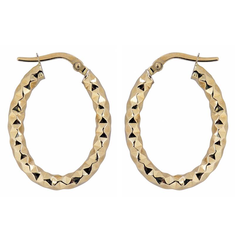 Fremada 10k Gold 3-mm Diamond-cut Oval Hoop Earrings