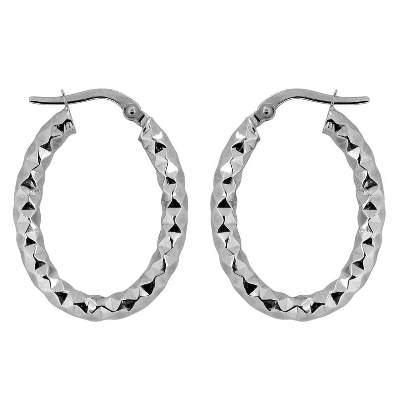 Fremada 10k Gold 3-mm Diamond-cut Oval Hoop Earrings