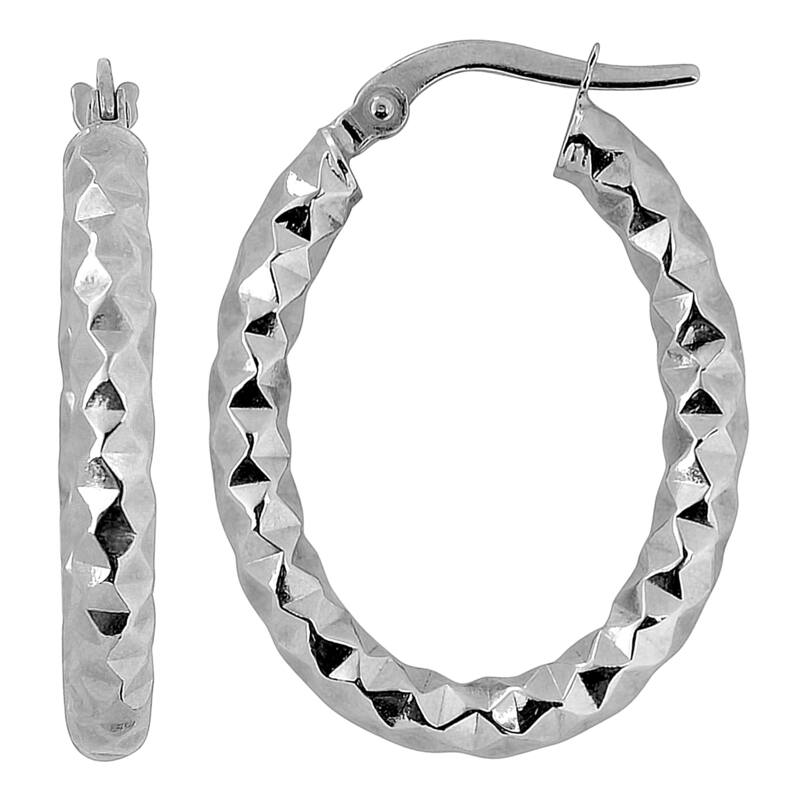 Fremada 10k Gold 3-mm Diamond-cut Oval Hoop Earrings