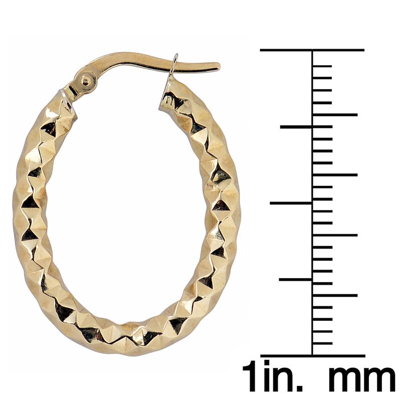 Fremada 10k Gold 3-mm Diamond-cut Oval Hoop Earrings