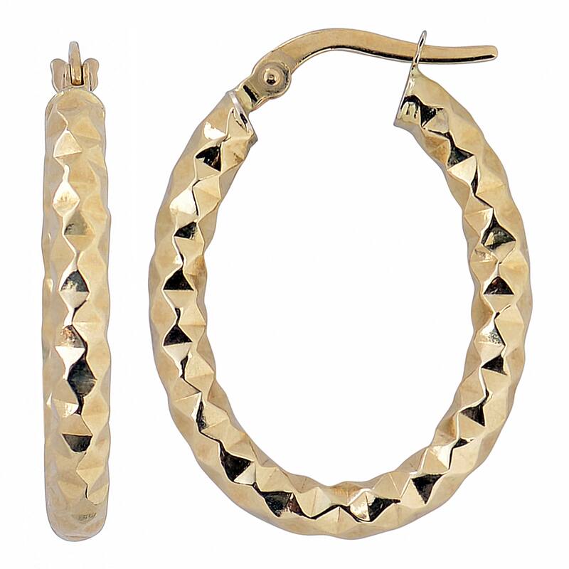 Fremada 10k Gold 3-mm Diamond-cut Oval Hoop Earrings - Yellow - Yellow