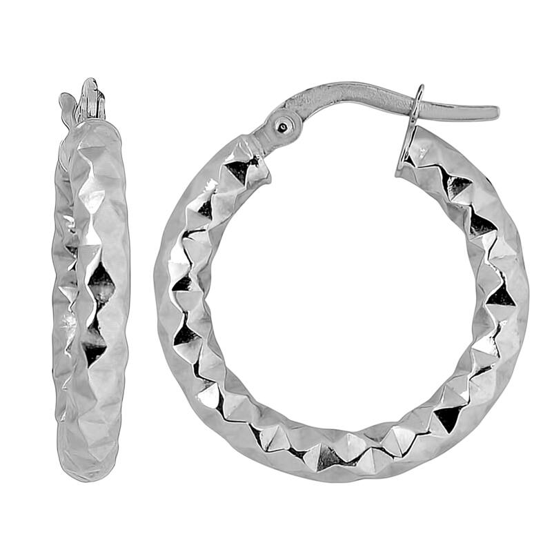 Fremada 10k Gold Diamond-cut Small Round Hoop Earrings - White - White