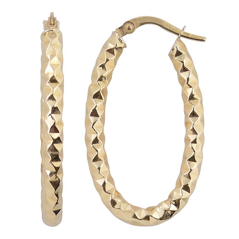 Fremada 10k Gold Diamond-cut Elongated Hoop Earrings - Yellow
