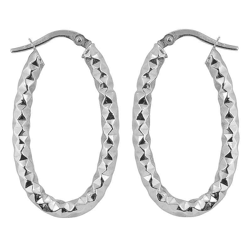 Fremada 10k Gold Diamond-cut Elongated Hoop Earrings