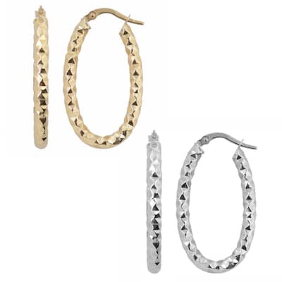 Fremada 10k Gold Diamond-cut Elongated Hoop Earrings
