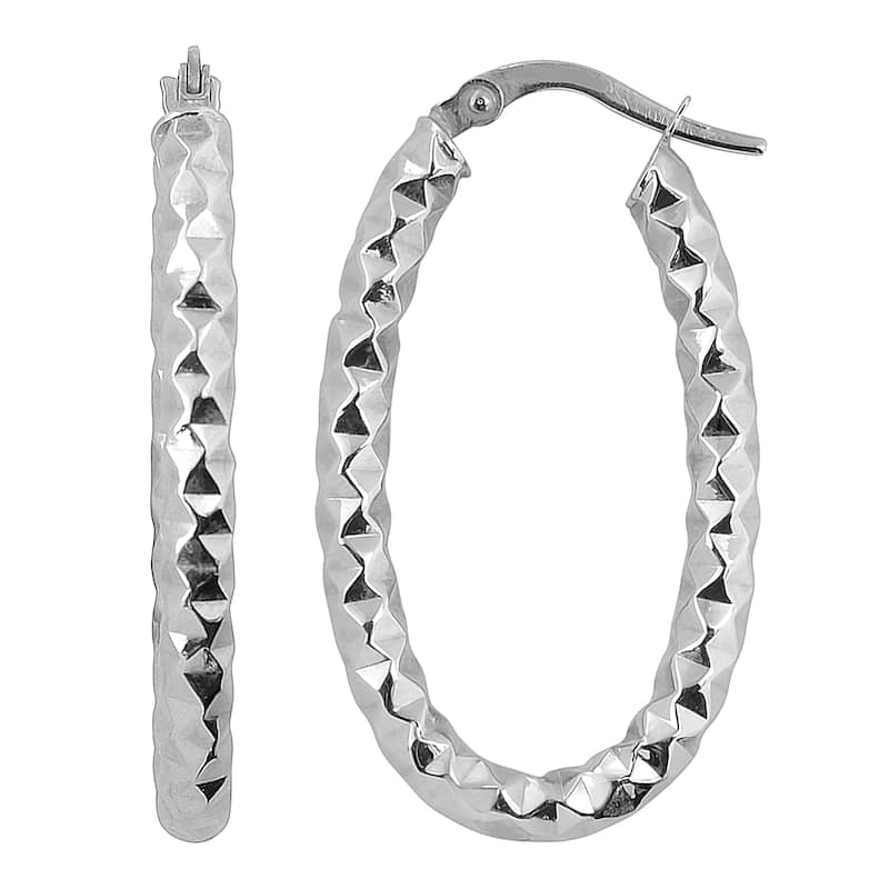 Fremada 10k Gold Diamond-cut Elongated Hoop Earrings