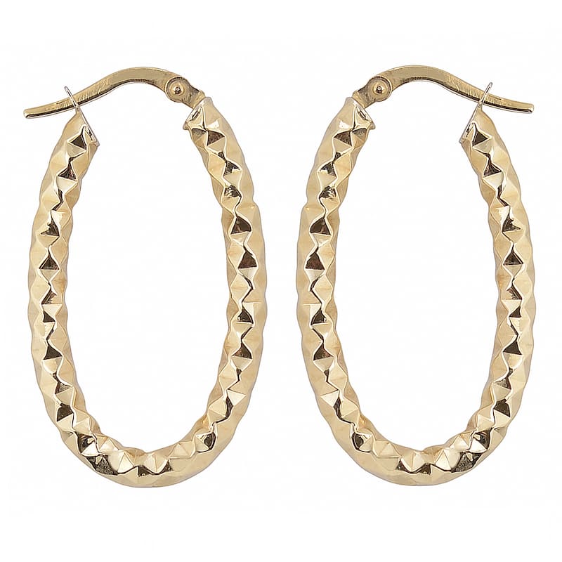Fremada 10k Gold Diamond-cut Elongated Hoop Earrings