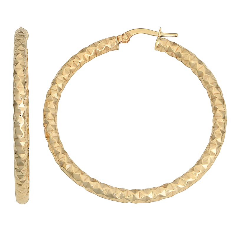 Fremada 10k Yellow Gold 3x35-mm Diamond-cut Round Hoop Earrings