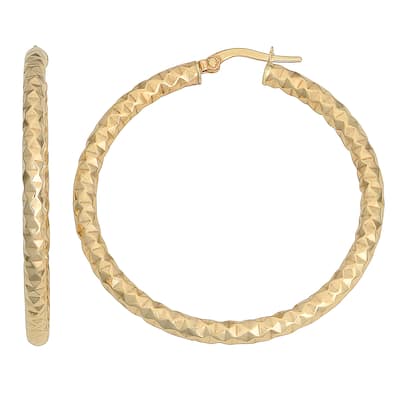 Fremada 10k Yellow Gold 3x35-mm Diamond-cut Round Hoop Earrings