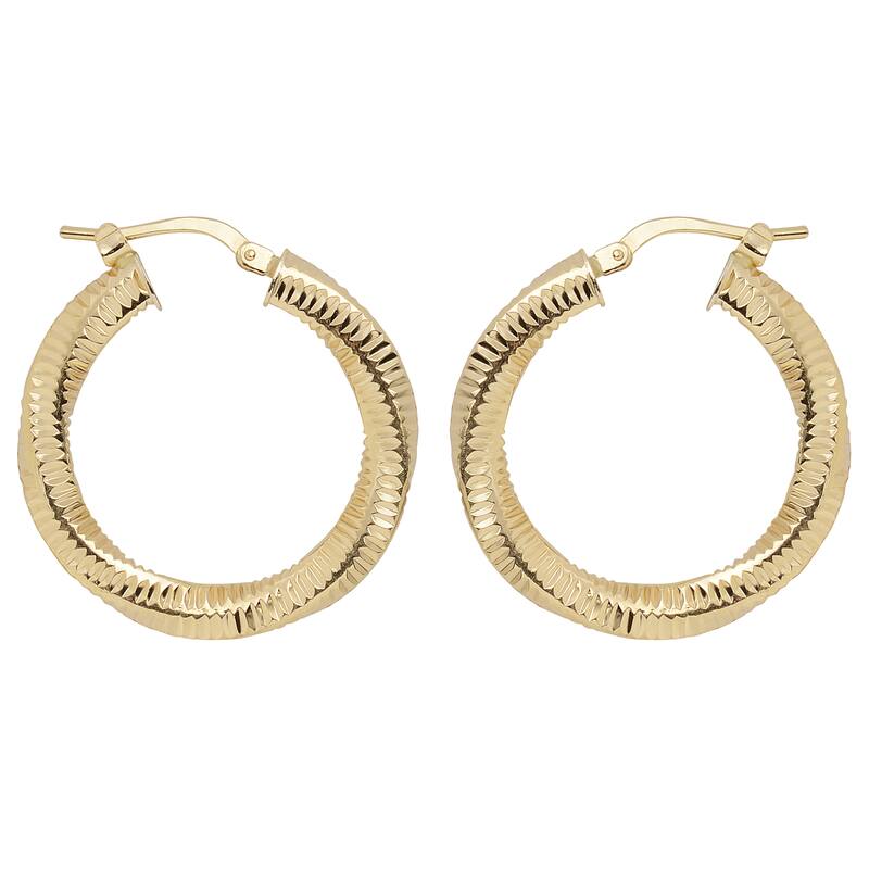 Fremada 10k Yellow Gold 2x20-mm Textured Round Twist Design Hoop Earrings
