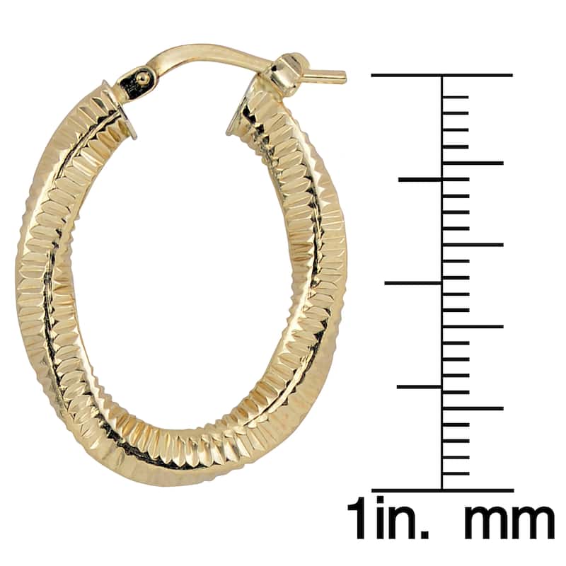 Fremada 10k Yellow Gold Textured Oval Twist Design Hoop Earrings