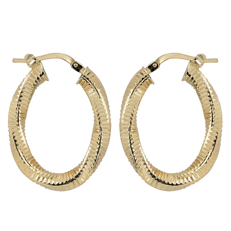 Fremada 10k Yellow Gold Textured Oval Twist Design Hoop Earrings