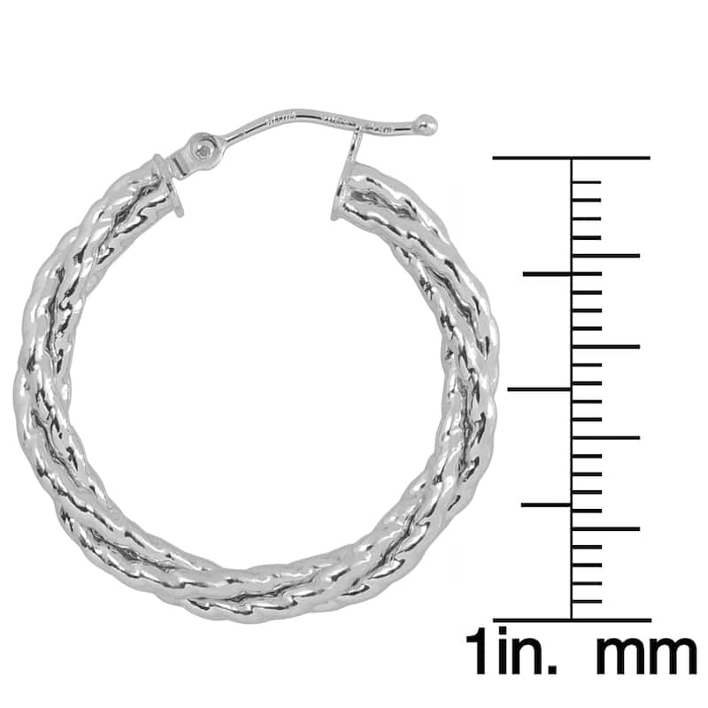 Fremada 10k White Gold 3x20-mm Braided Round Hoop Earrings