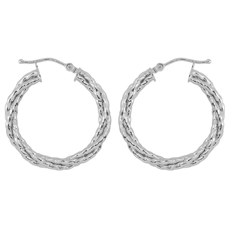 Fremada 10k White Gold 3x20-mm Braided Round Hoop Earrings