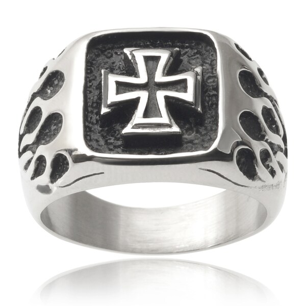 Vance Co. Mens Stainless Steel Iron Cross Flame Ring   16613795