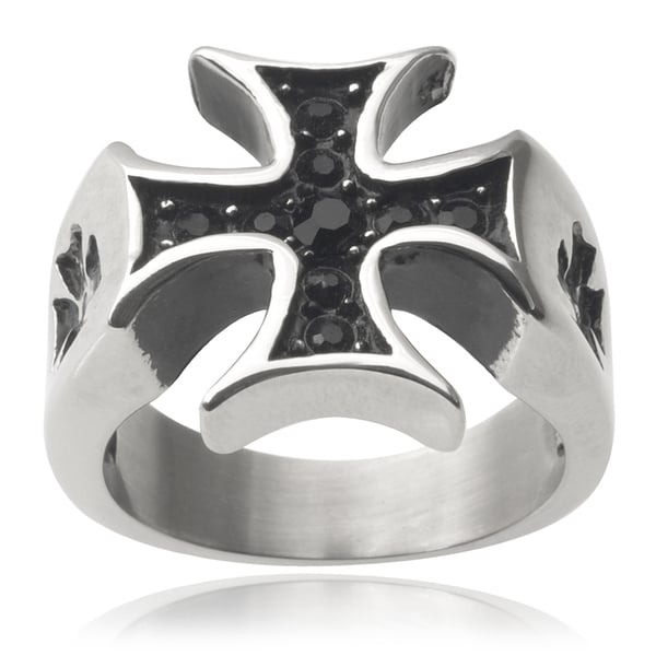 Vance Co. Mens Stainless Steel Cubic Zirconia Iron Cross Ring