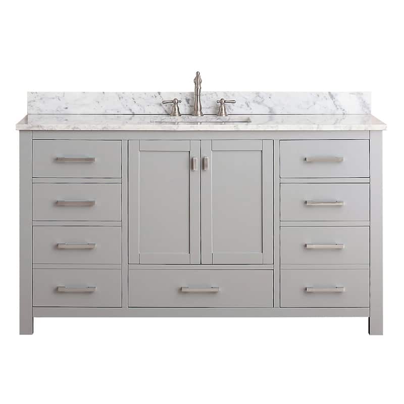 Avanity Modero 61-inch Single Vanity Combo in Chilled Gray with Top and Sink - Carrara White Marble Top