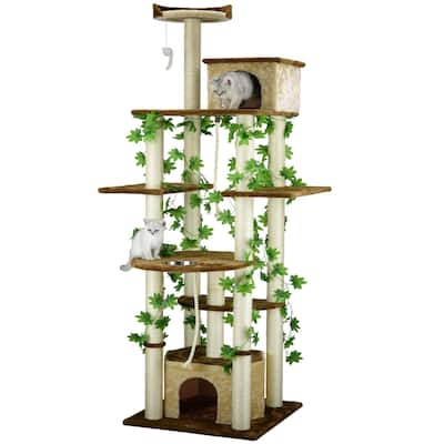 Go Pet Club Beige 85-inch Cat Tree and Feeder Condo