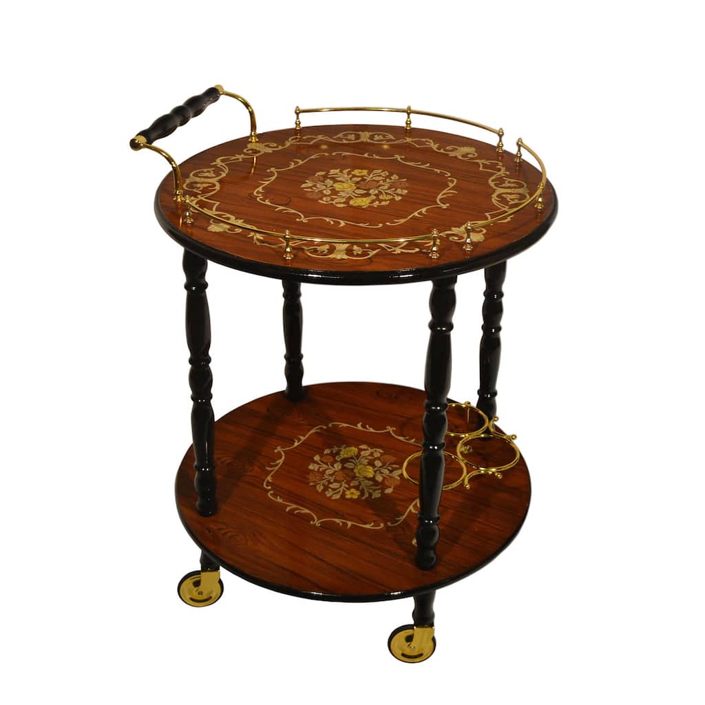 Sorrento Inlaid Wood Inspired Two-tier Beverage Serving Cart and Wine Bottle Slots