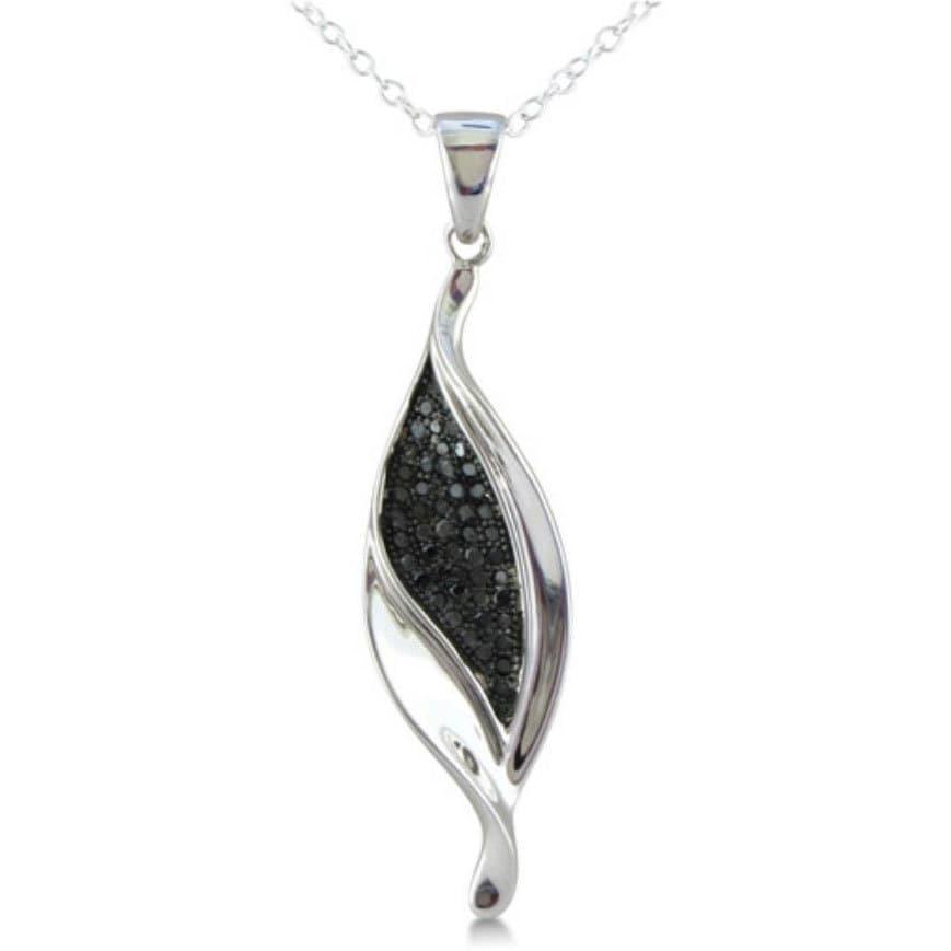 Sterling Silver 1/4ct TDW Black Diamond Leaf Necklace