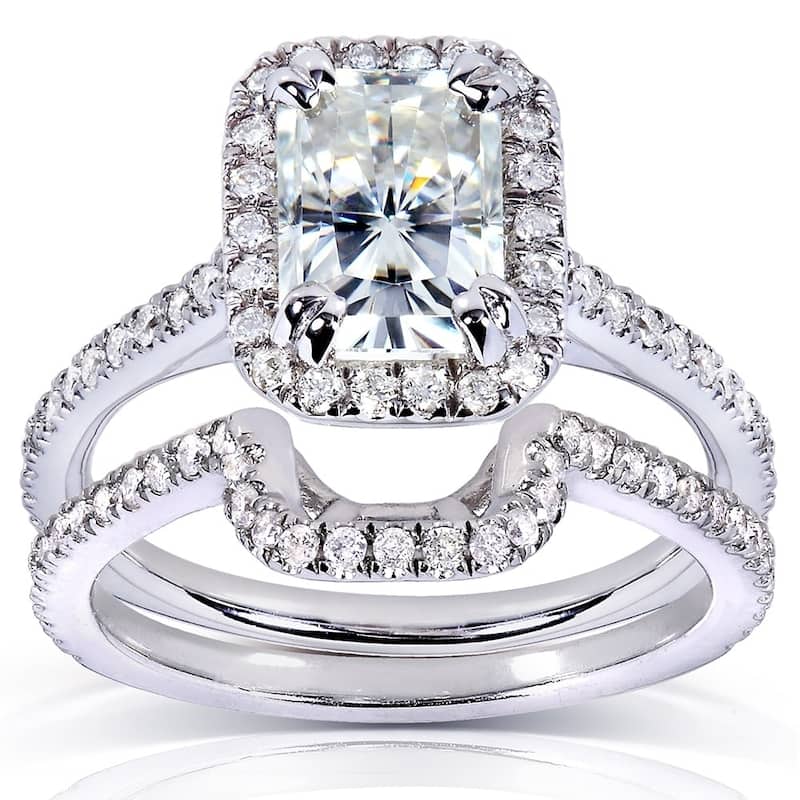 Annello by Kobelli 14k White Gold Radiant-cut Moissanite 1/2ct TDW Round-cut Diamond Bridal Set - 4