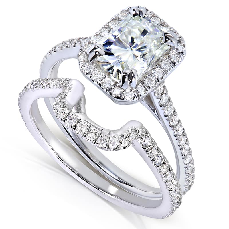 Annello by Kobelli 14k White Gold Radiant-cut Moissanite 1/2ct TDW Round-cut Diamond Bridal Set