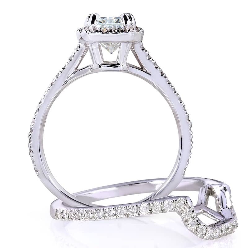 Annello by Kobelli 14k White Gold Radiant-cut Moissanite 1/2ct TDW Round-cut Diamond Bridal Set