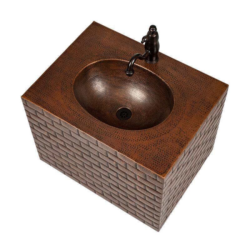 Premier Copper Products 24-inch Hand Hammered Copper Wall Mount Vanity with Tuscan Design and Faucet Package