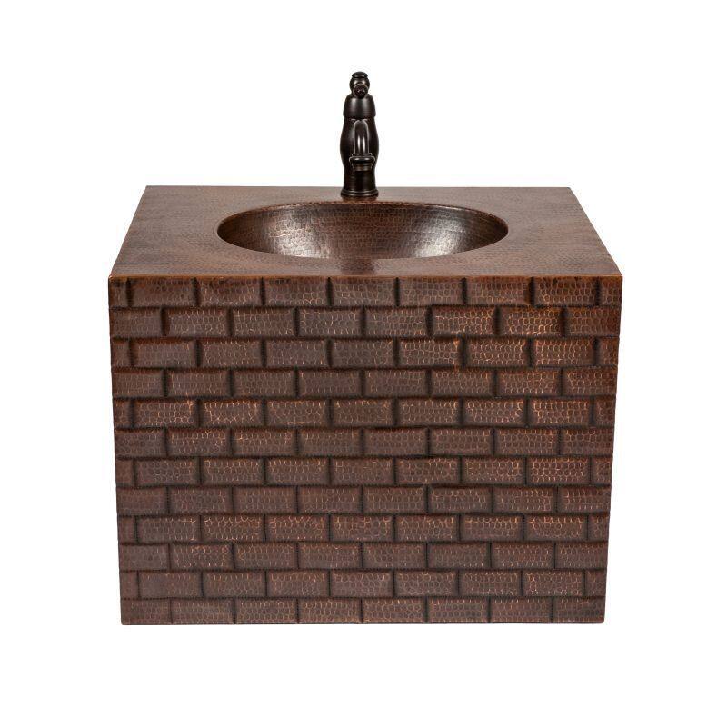 Premier Copper Products 24-inch Hand Hammered Copper Wall Mount Vanity with Tuscan Design and Faucet Package