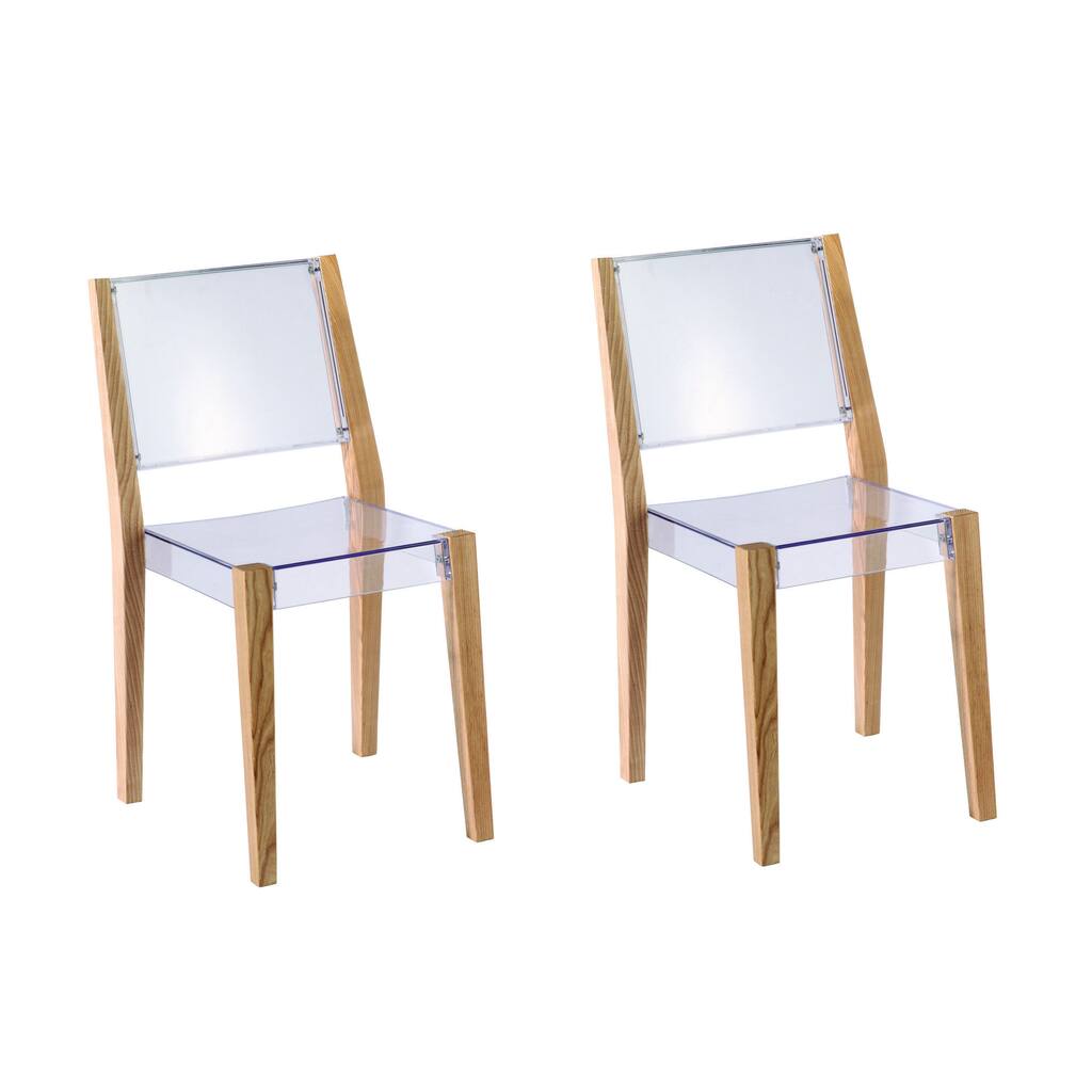 Lhosta Wood and Transparent Acrylic Dining Chair (Set of 2)