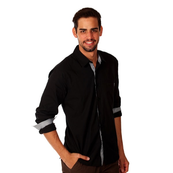 Something Strong Mens Solid Black Cotton Button up Shirt