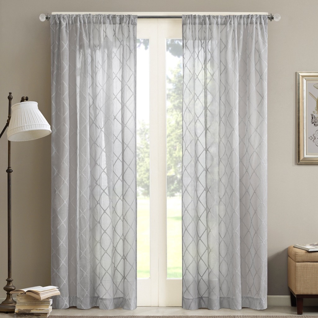 Madison Park Irina Embroidered Diamond Sheer Single Curtain Panel