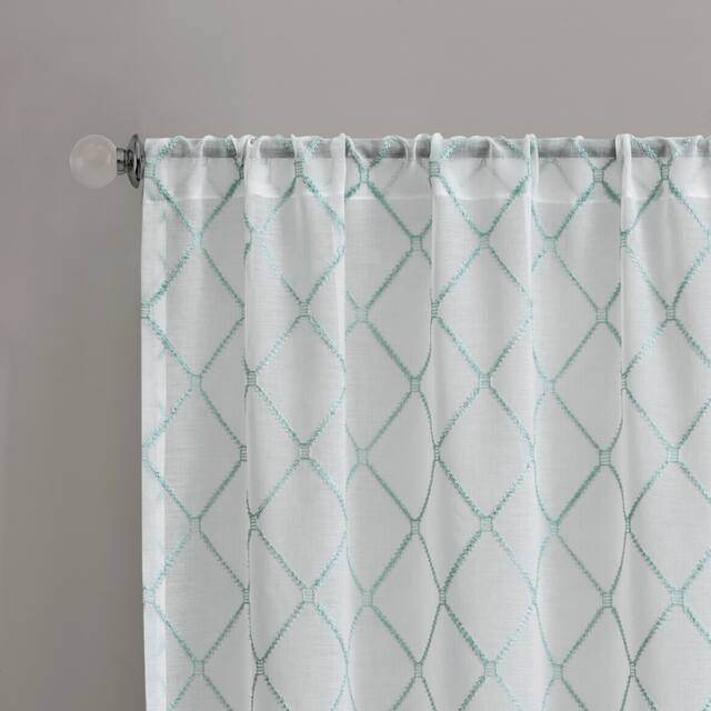 Madison Park Iris Embroidered Diamond Sheer Single Curtain Panel