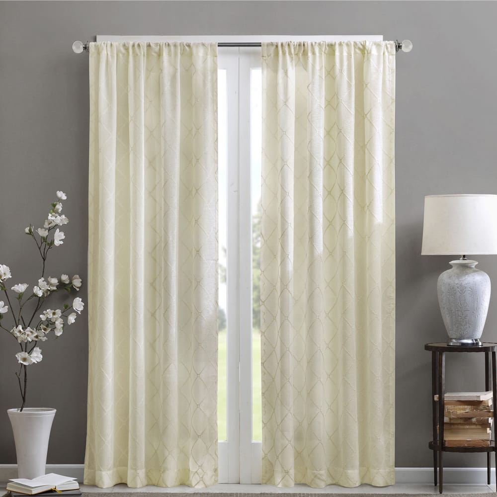 Madison Park Irina Embroidered Diamond Sheer Single Curtain Panel