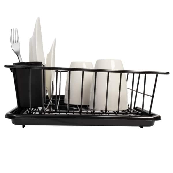 Sweet Home Collection 3-Piece Kitchen Sink Dish Drainer Set Black