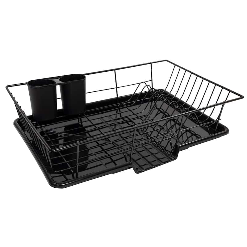 Sweet Home Collection 3-Piece Kitchen Sink Dish Drainer Set Black