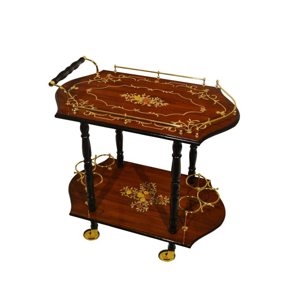 Sorrento Inlaid Wood Inspired Burl Wood Toned Beverage Serving Cart