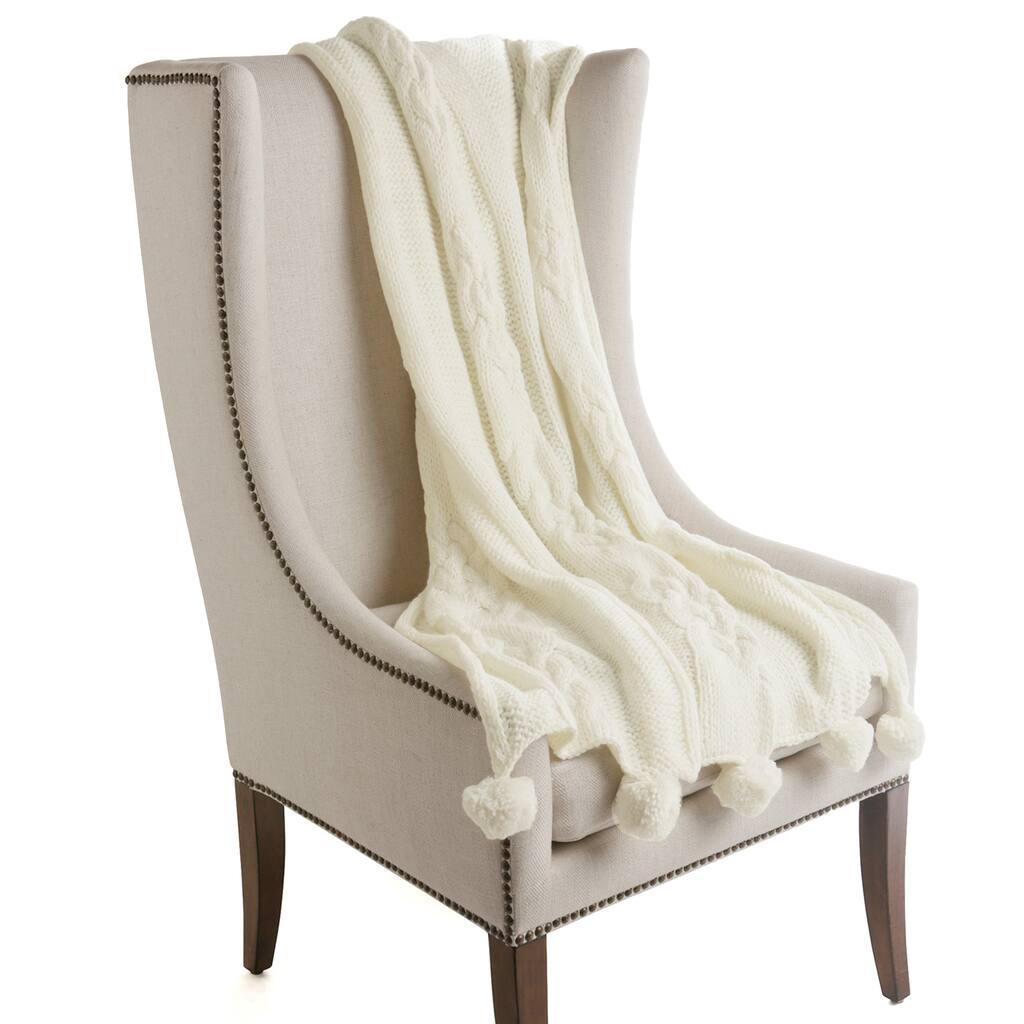 Aurora Home Pom-pom Wool Knit Throw Blanket