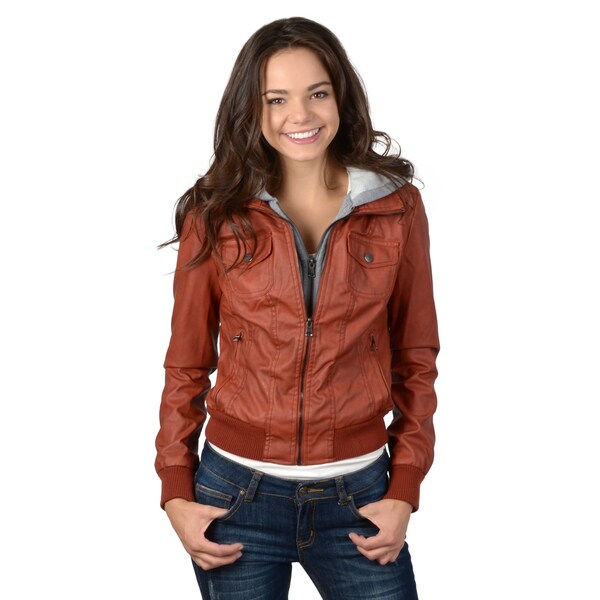 Shop Hailey Jeans Co. Junior's Faux Leather Hooded Jacket - Free ...