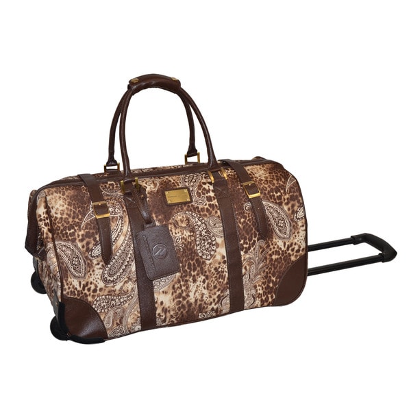 Adrienne Vittadini Brown Leopard Paisley 22 inch Rolling Duffel