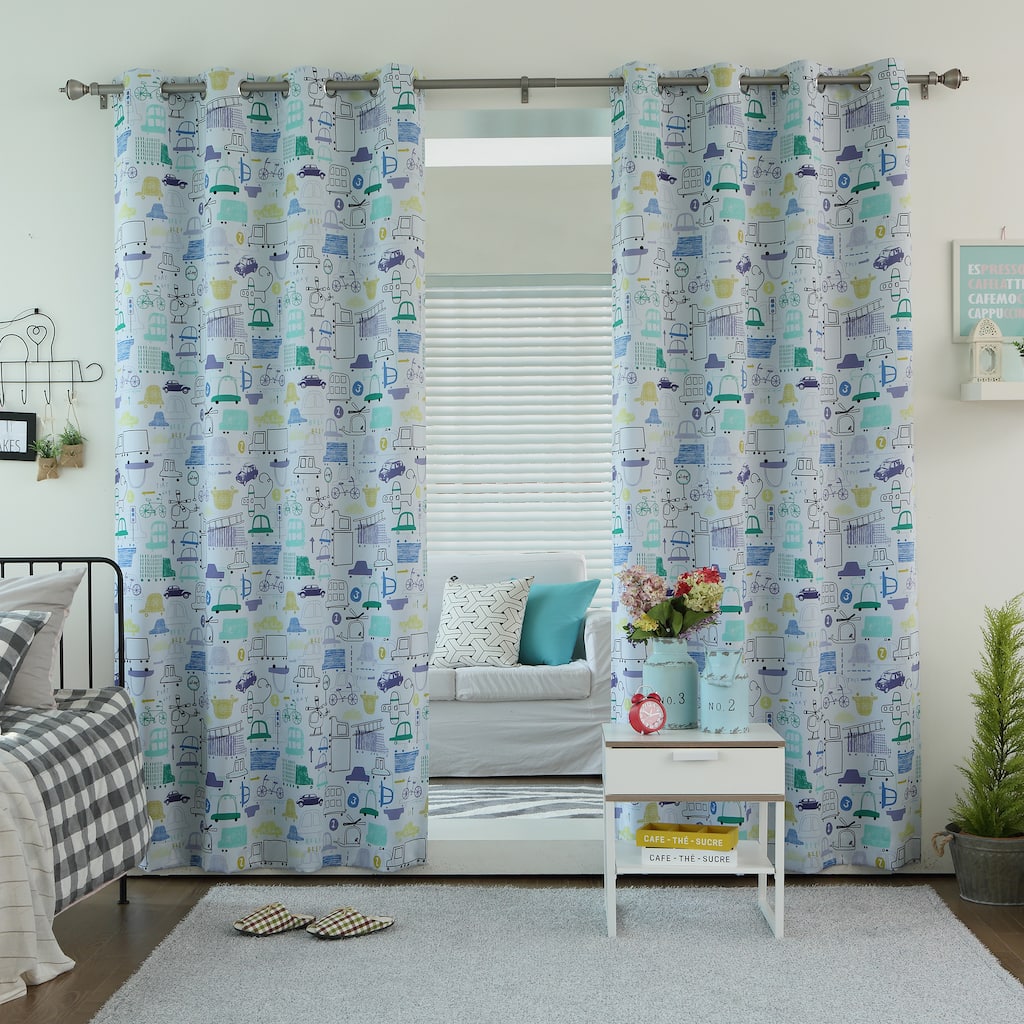 Aurora Home Car Print Room Darkening Grommet Curtain Panel Pair