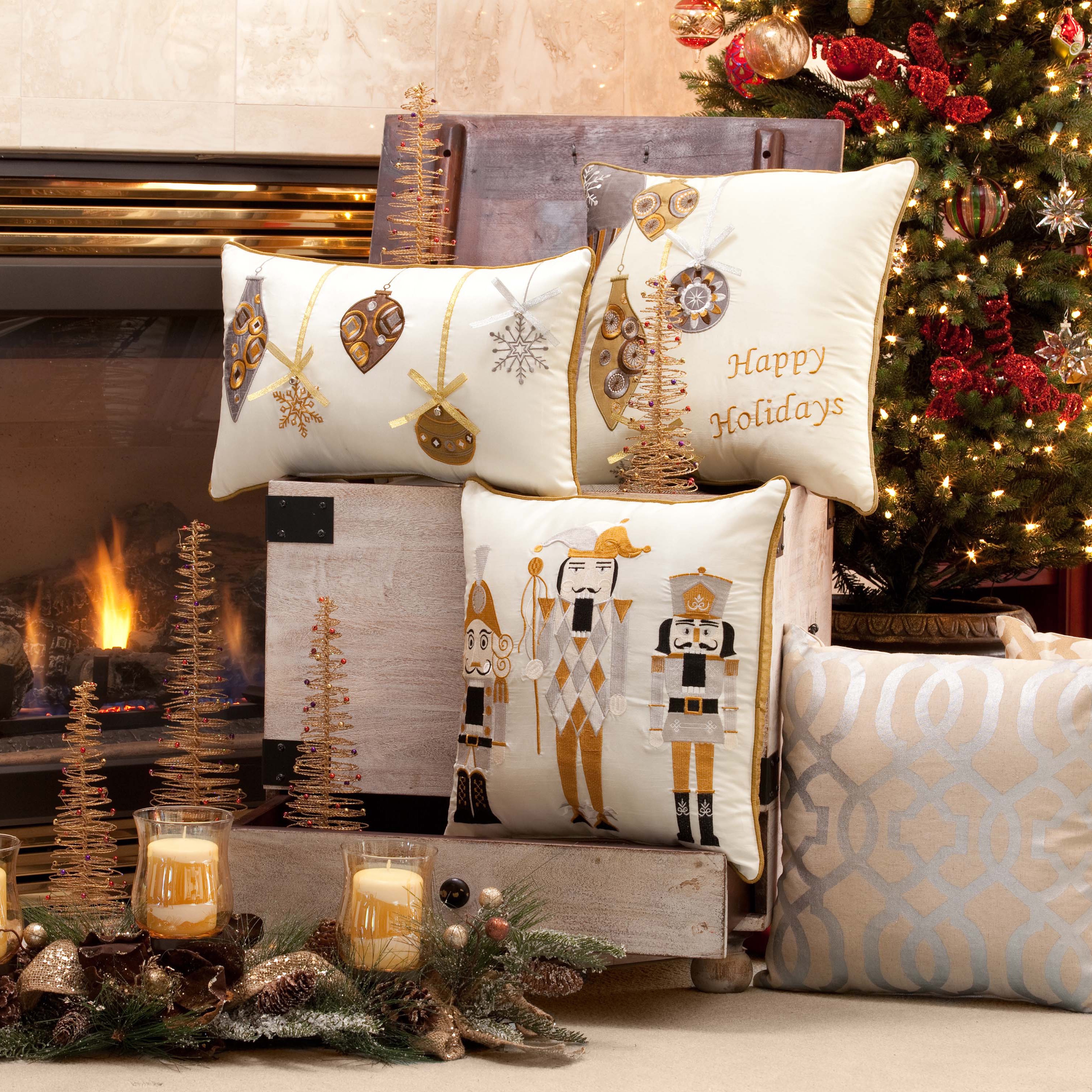 Red/Silver 16.5 x 16.5 Pillow Perfect Metallic Christmas Trees Decorative Throw Pillow